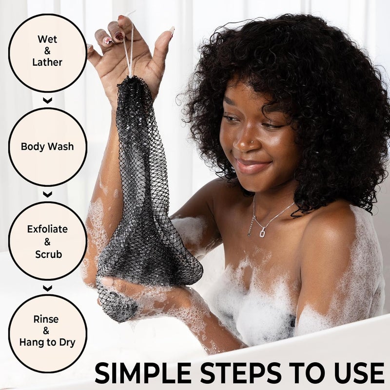 MINISENTIALS African Net Sponge Authentic - Afro Scrub Exfoliating Net Sponge with Knots - African Bath Sponges for Body Scrubber Exfoliator - Back Scrubber for Shower Bathing Accessories - Image 3